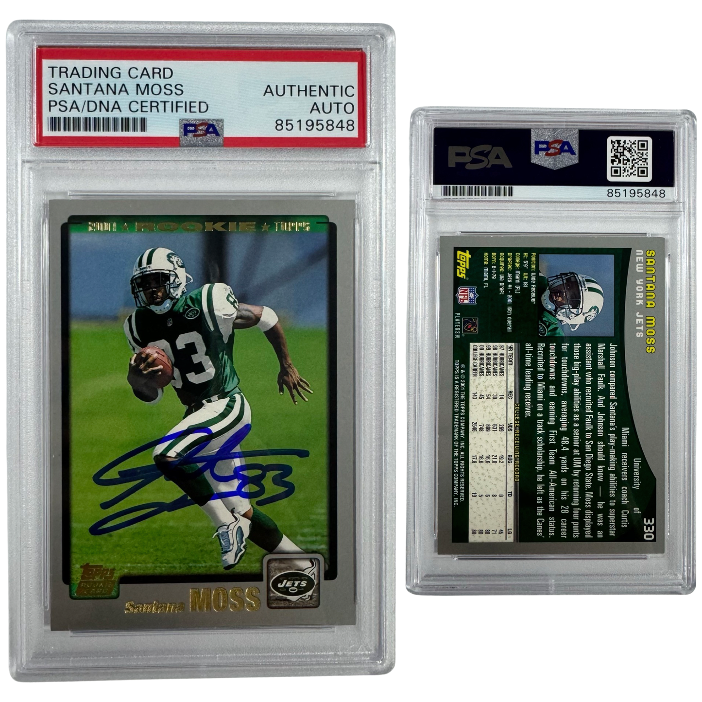 2001 Santana Moss Autographed Topps Rookie Card #330 PSA Auto Authentic