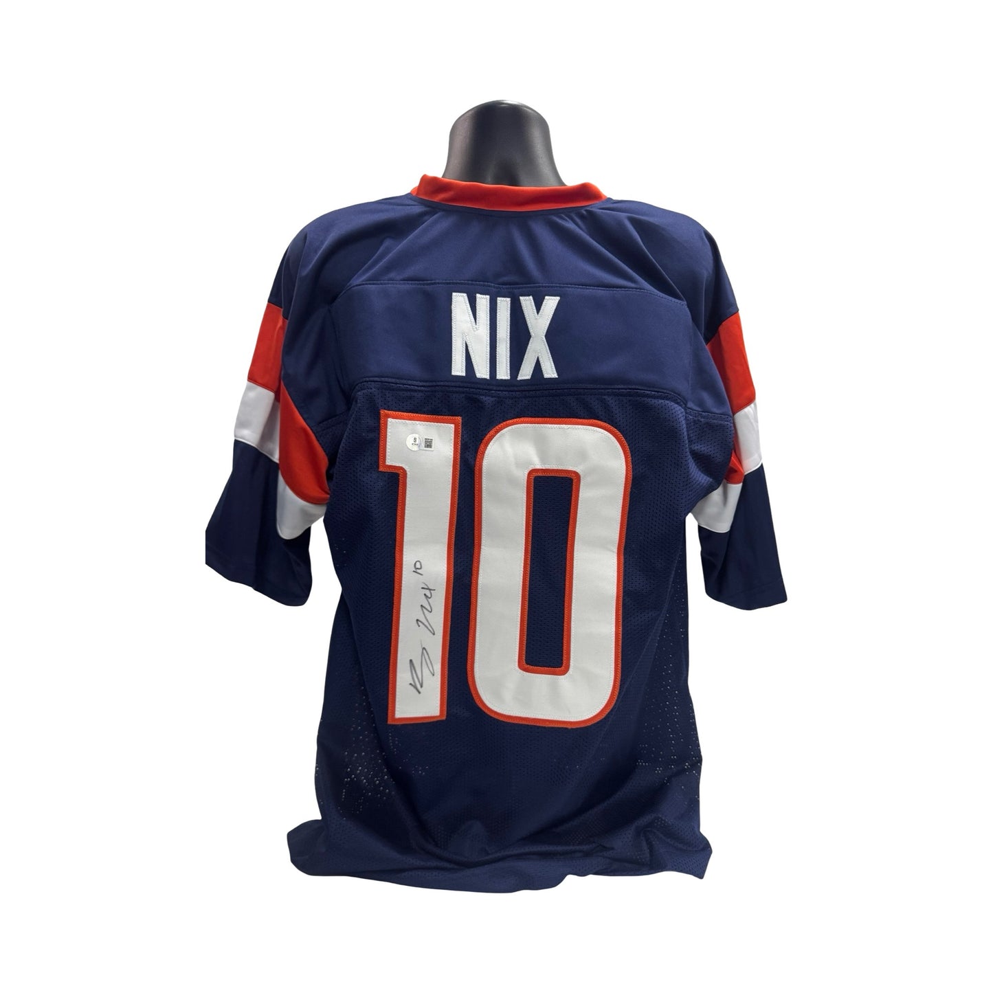Bo Nix Denver Broncos Autographed Navy Blue Jersey Beckett BAS