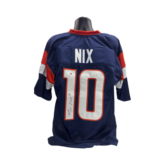 Bo Nix Denver Broncos Autographed Navy Blue Jersey Beckett BAS