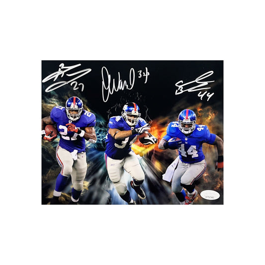 Brandon Jacobs, Ahmad Bradshaw & Derrick Ward Autographed New York Giants Earth Wind & Fire 8x10 Steiner CX