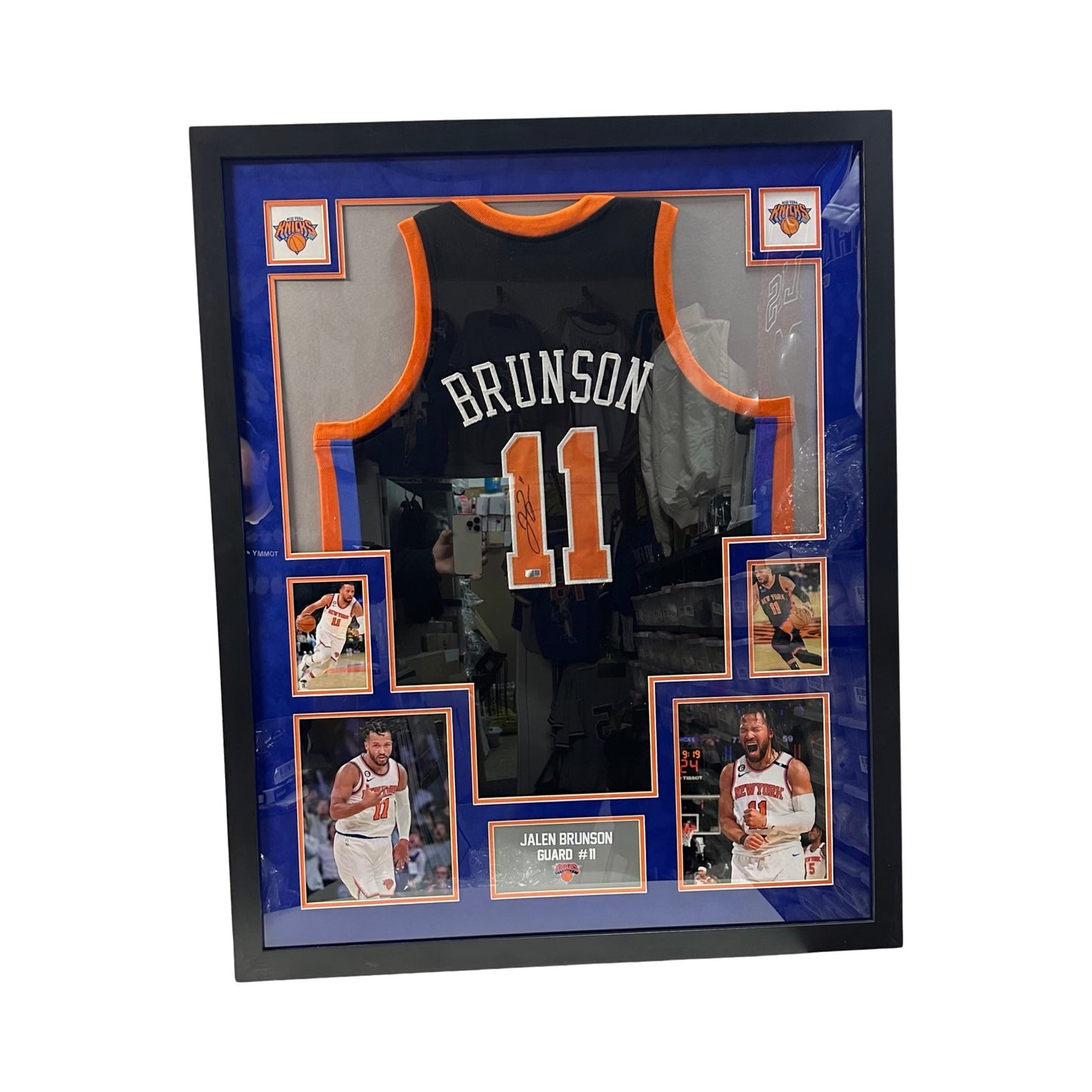 Jalen Brunson Autographed New York Knicks Framed Black Jersey Grey Back Steiner CX
