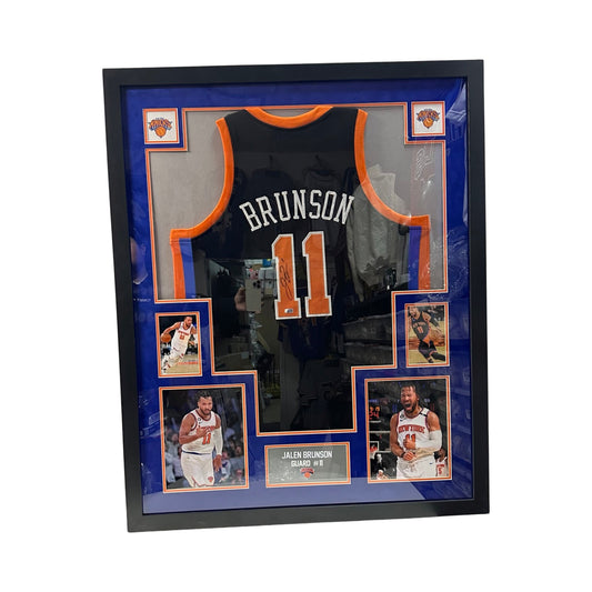 Jalen Brunson Autographed New York Knicks Framed Black Jersey Grey Back Steiner CX