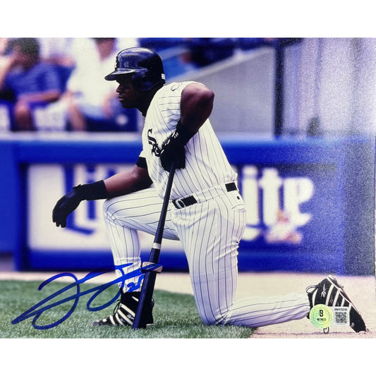 Frank Thomas Chicago White Sox White Jersey Kneeling With Bat 8x10 Beckett BAS