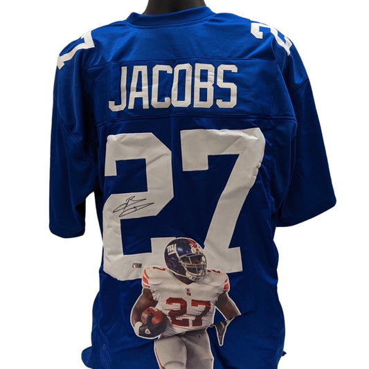 Brandon Jacobs Autographed New York Giants Blue Art Jersey Steiner CX