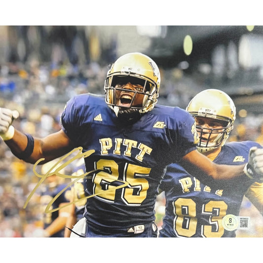 Lesean McCoy Autographed University Of Pittsburgh Navy Jersey Yelling 8x10 Beckett BAS