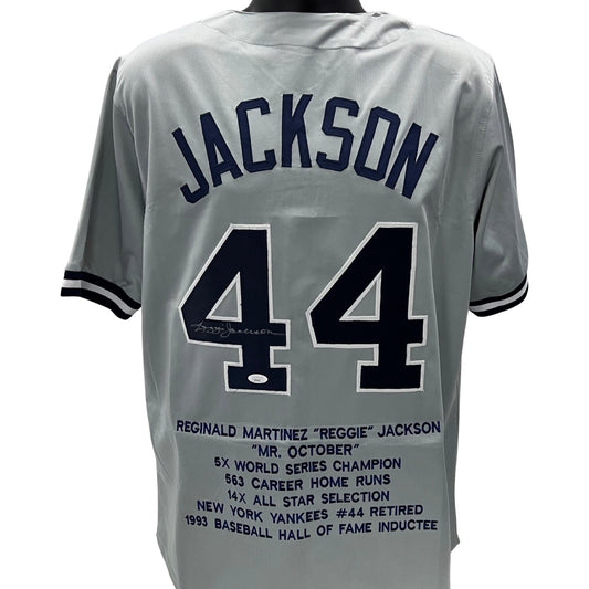 Reggie Jackson Autographed New York Yankees Grey Stat Jersey JSA