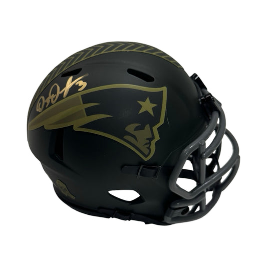 Demario Douglas Autographed New England Patriots Salute to Service Mini Helmet Beckett BAS