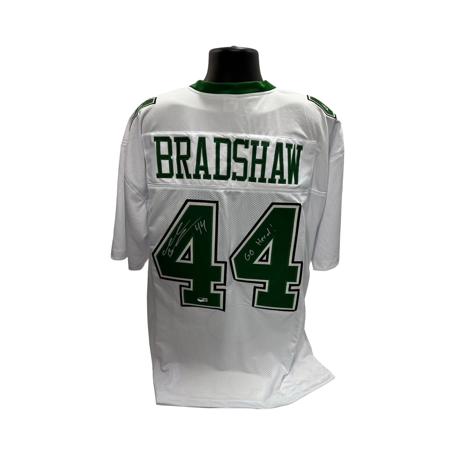 Ahmad Bradshaw Autographed Marshall Thundering Herd White Jersey Go Herd! Inscription Beckett BAS