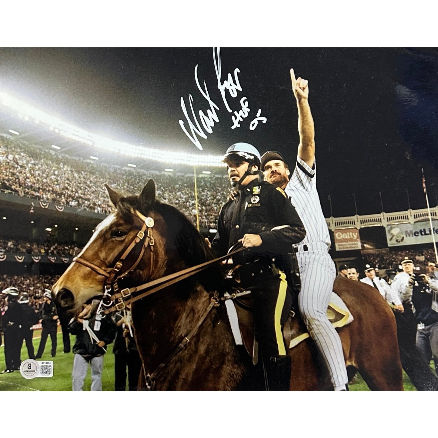Wade Boggs Autographed New York Yankees On Horse 11x14 HOF 05 Inscription Beckett BAS