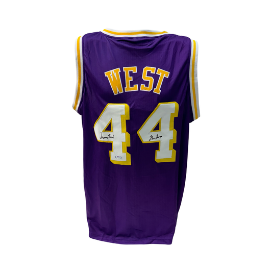Jerry West Autographed Los Angeles Lakers Purple Jersey The Logo Inscription PSA