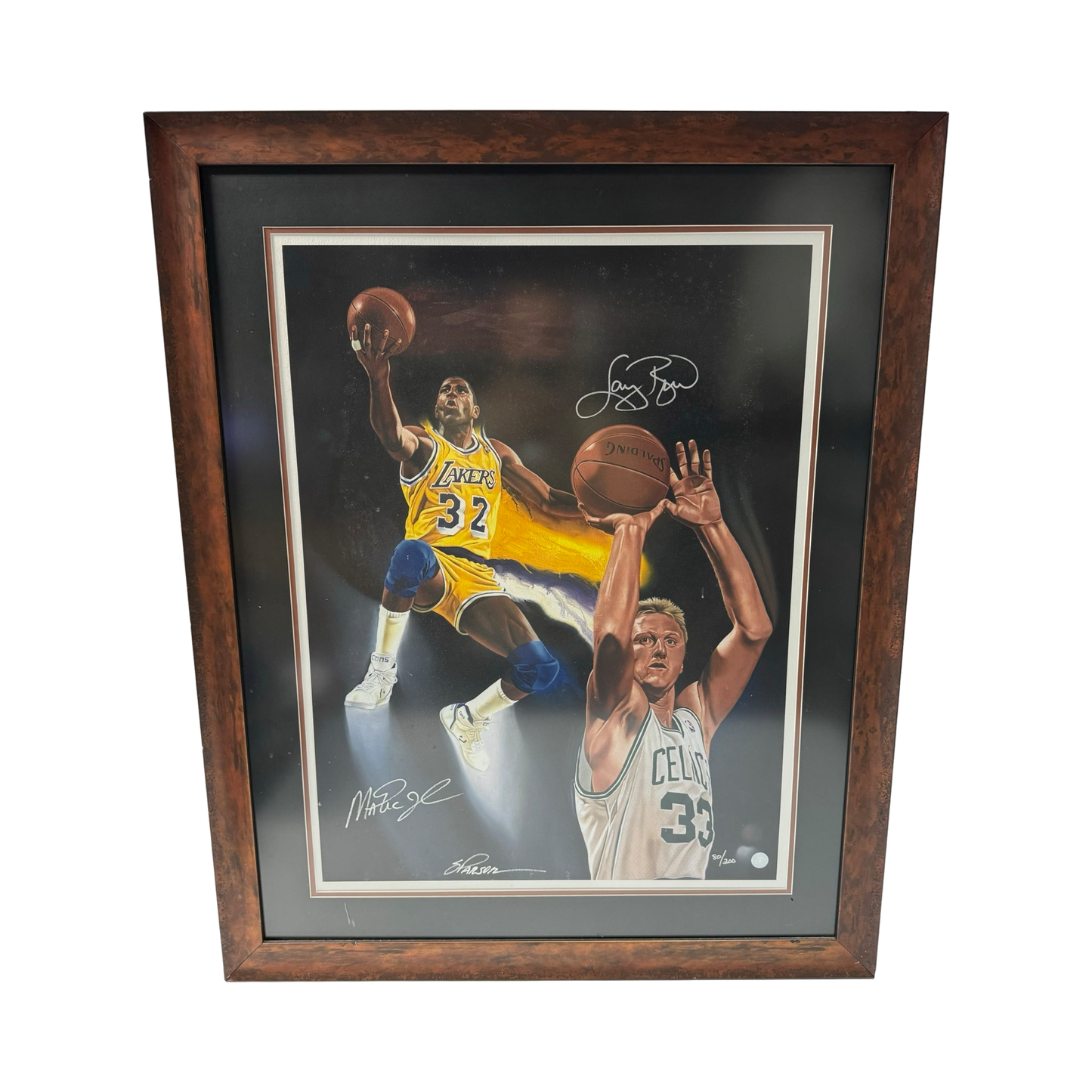 Larry Bird & Magic Johnson Autographed Framed 22x28 Original Artwork LE 80/200 All American Collectibles COA