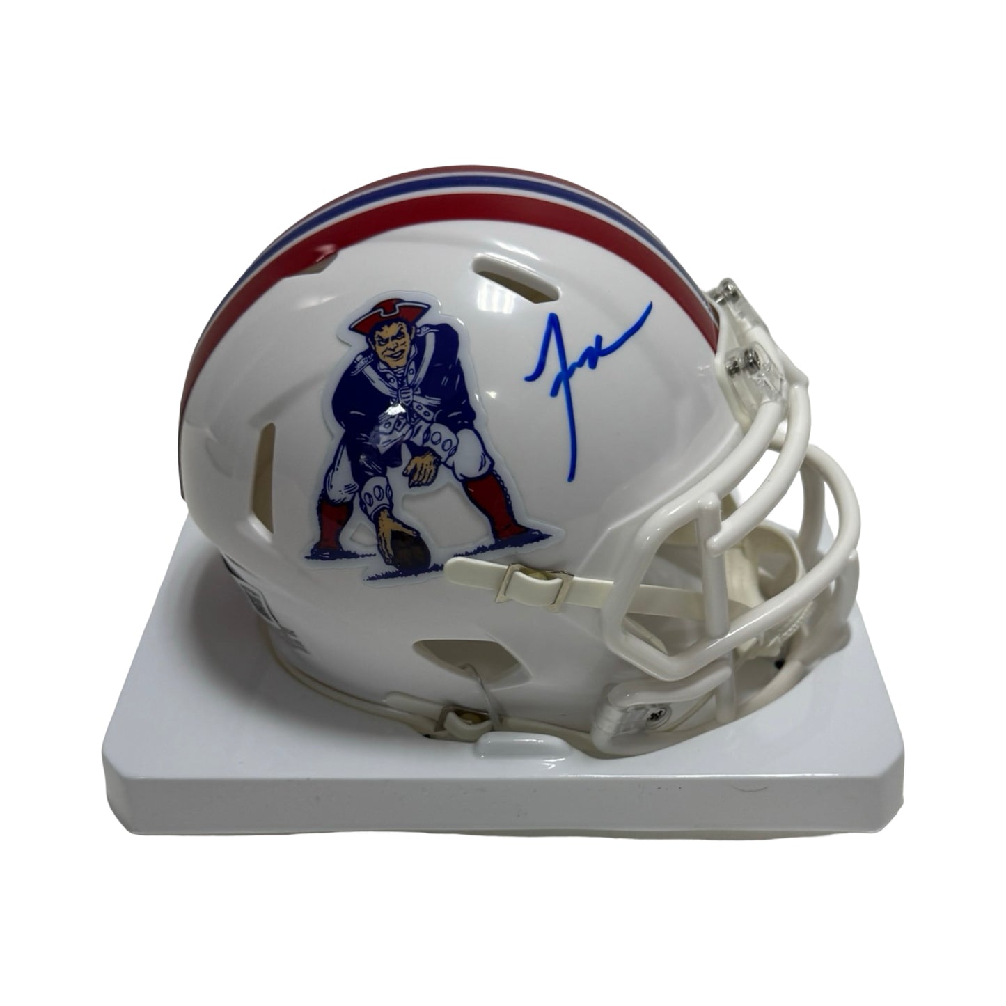 Jaylinn Hawkins Autographed New England Patriots Throwback Speed Mini Helmet Beckett BAS