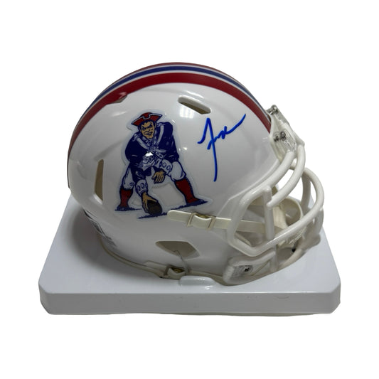 Jaylinn Hawkins Autographed New England Patriots Throwback Speed Mini Helmet Beckett BAS