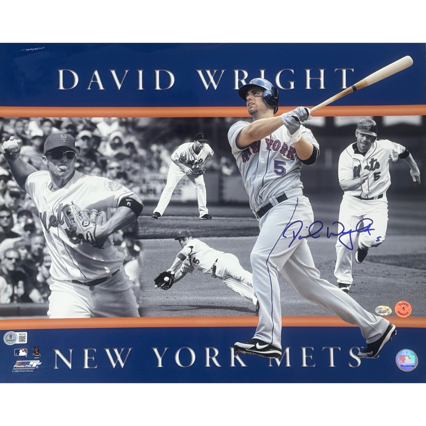 David Wright Green Blue Orange Autograph 16x20 Beckett BAS