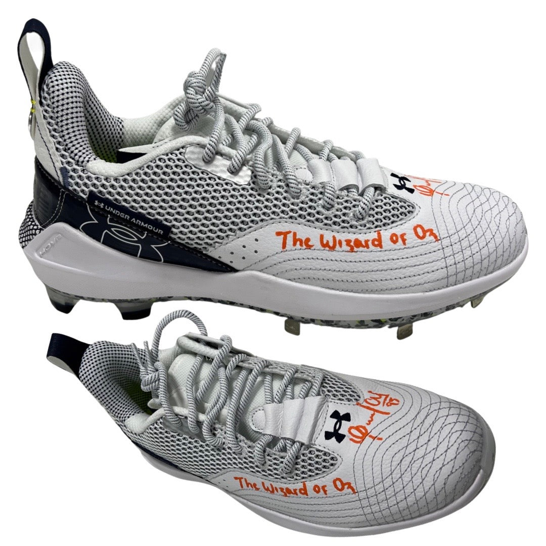 Oswaldo Cabrera Autographed New York Yankees Under Armour Bryce Harper Game Model (Right) Cleat (Orange Ink) The Wizard of Oz Inscription Steiner CX