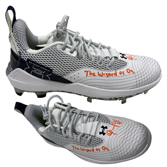 Oswaldo Cabrera Autographed New York Yankees Under Armour Bryce Harper Game Model (Right) Cleat (Orange Ink) The Wizard of Oz Inscription Steiner CX