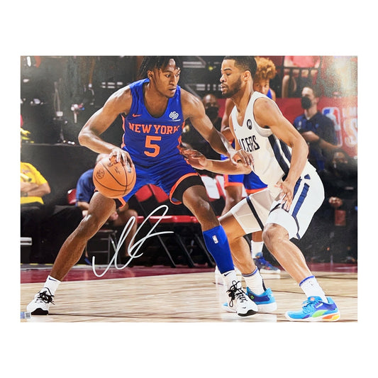 Immanuel Quickley Autographed New York Knicks Dribble 16x20 Steiner CX