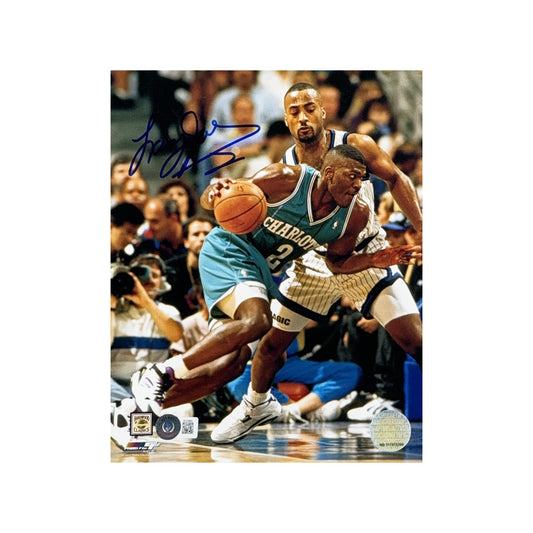 Larry Johnson Autographed Charlotte Hornets Drive 8x10 Beckett