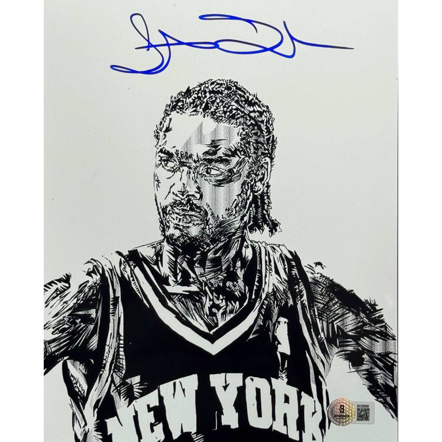 Latrell Sprewell New York Knicks White Art 8x10 Beckett BAS