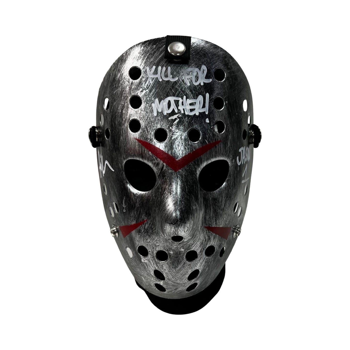 Ari Lehman Autographed Jason Voorhees Friday the 13th Silver Mask “Kill for Mother!, Jason 1” Inscriptions White Ink Steiner CX