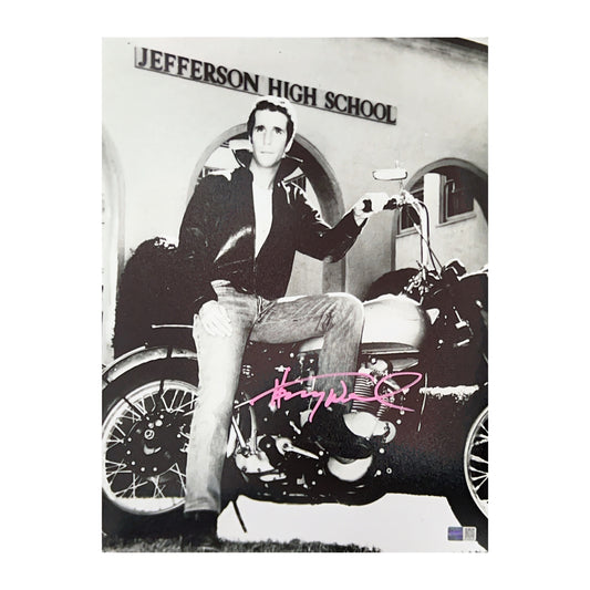 Henry Winkler Autographed Fonzie On Bike Pink 11x14 Photo Steiner CX