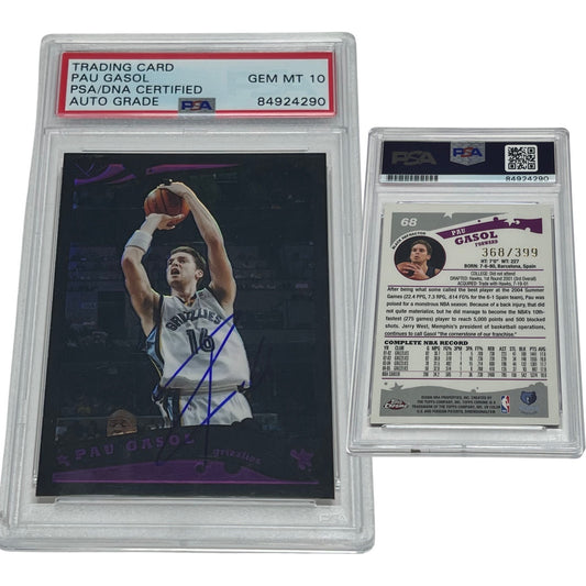 2005-06 Pau Gasol Topps Chrome Black Refractor /399 #68 Autographed PSA Auto GEM MINT 10