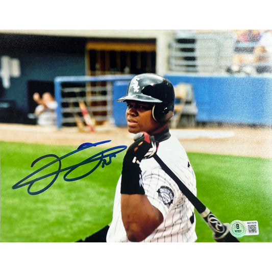 Frank Thomas Chicago White Sox White Jersey Bat Rested On Shoulder 8x10 Beckett BAS