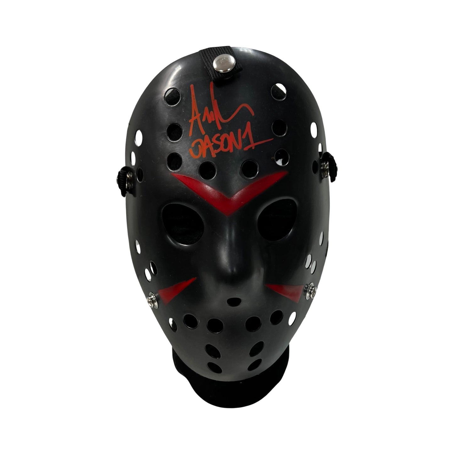 Ari Lehman Autographed Jason Voorhees Friday the 13th Black Mask “Jason 1” Inscription Red Ink Steiner CX