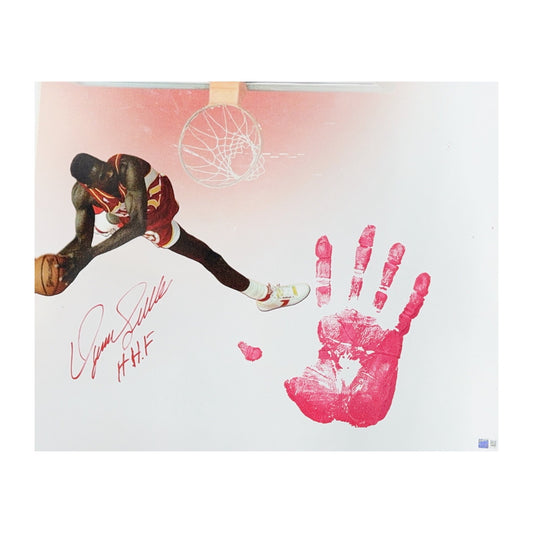 Dominique Wilkins Autographed Atlanta Hawks 16x20 w/ Red Handprint HHF Inscription Steiner CX