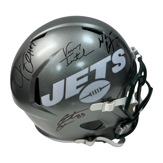 Vinny Testaverde, Wayne Chrebet, Santana Moss & Laveranues Coles Autographed New York Jets Flash Replica Helmet PSA