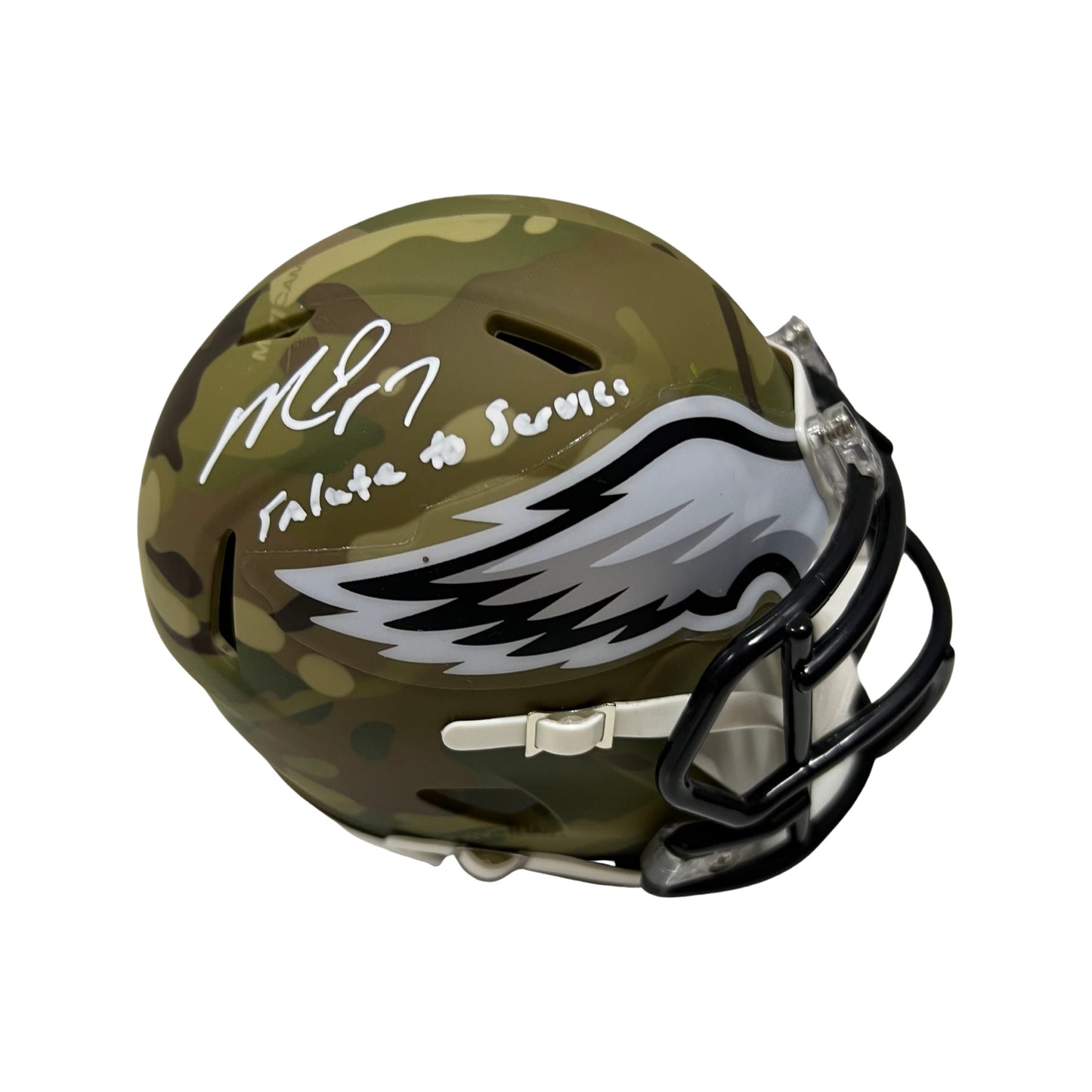 Michael Vick Autographed Philadelphia Eagles Camo Mini Helmet “Salute to Service” Inscription JSA