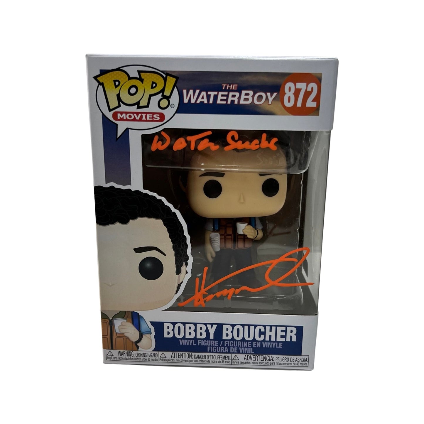 Henry Winkler Autographed Bobby Boucher Waterboy Funko Pop #872 "Water Sucks" Inscription Orange Ink Steiner CX