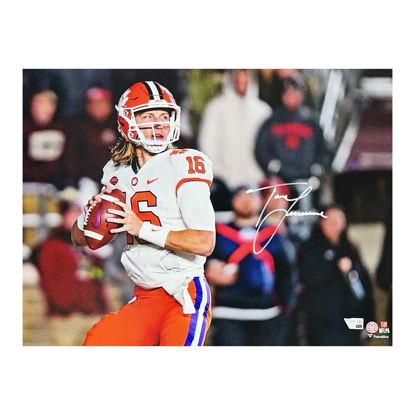 Trevor Lawrence Autographed Clemson Tigers White Jersey 16x20 Fanatics