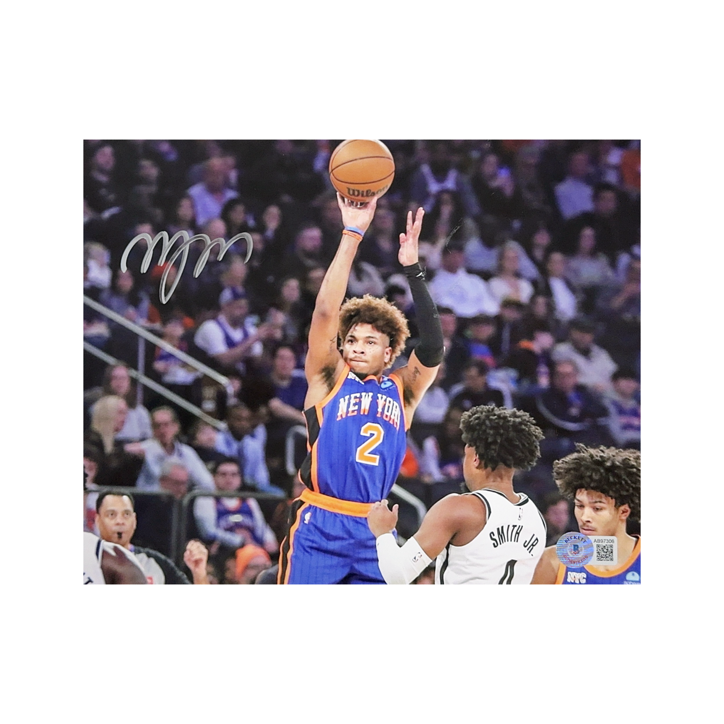 Miles Deuce McBride Autographed New York Knicks Shooting vs Smith Jr 8x10 Beckett