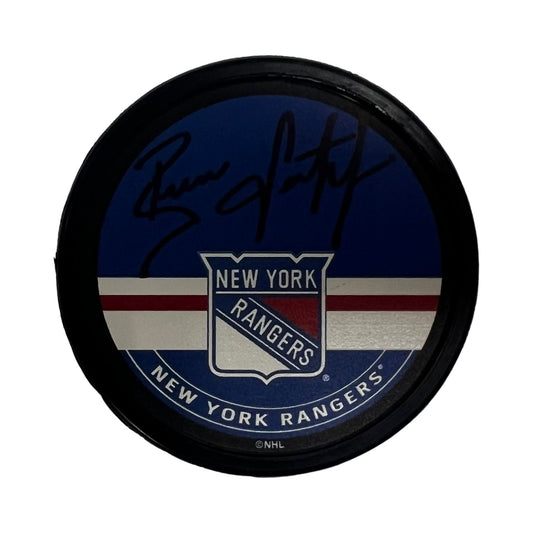 Brian Leetch Autographed New York Rangers Blue Logo Puck Steiner CX