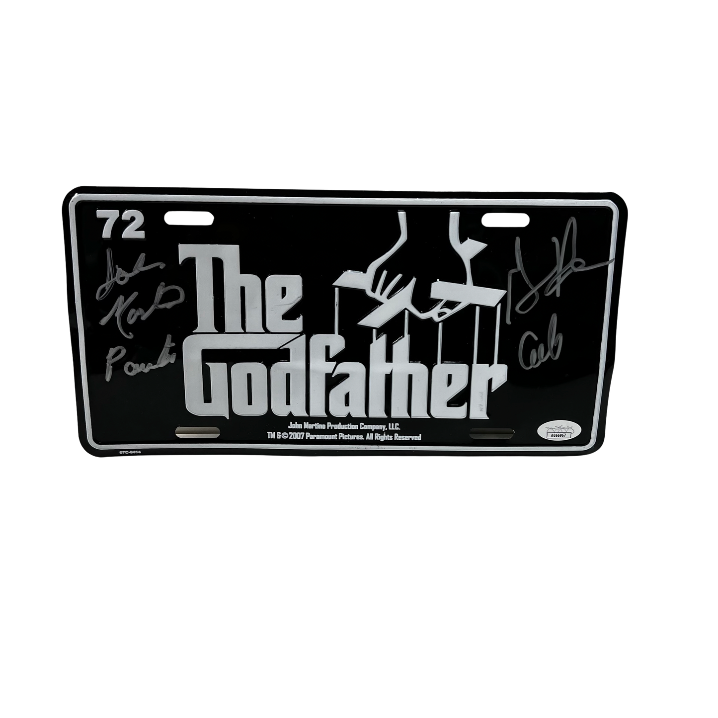 John Martino & Gianni Russo Autographed The Godfather License Plate "Paulie & Carlo" Inscriptions JSA