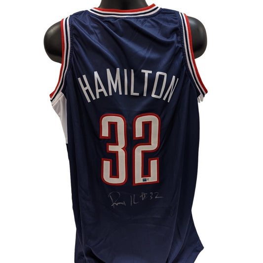 Rip Hamilton Autographed Blue UCONN Huskies Jersey Steiner CX