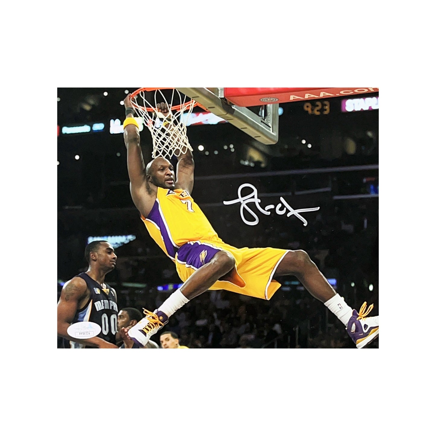 Lamar Odom Autographed Los Angeles Lakers Rim Hang 8x10 Steiner CX