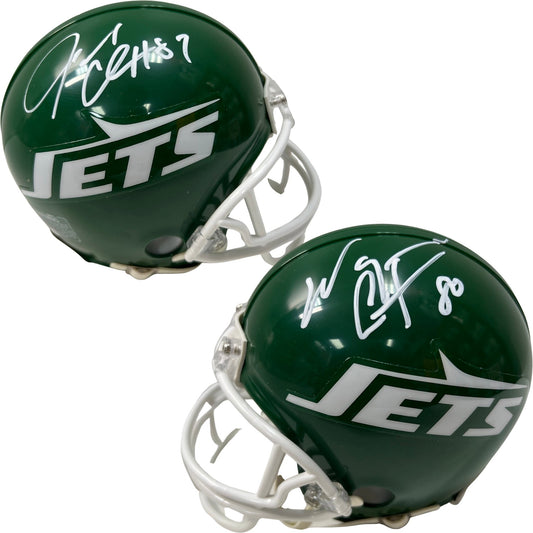 Wayne Chrebet & Laveranues Coles Autographed New York Jets Vintage Green Mini Helmet Steiner CX