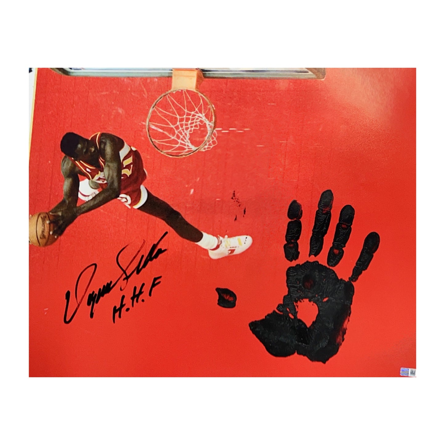 Dominique Wilkins Autographed Atlanta Hawks 16x20 w/ Black Handprint “H.H.F” Inscription Steiner CX