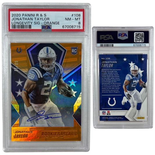 2020 Jonathan Taylor Panini Rookies & Stars Longevity Orange /99 #108 Autographed #JTA PSA NM-MT 8