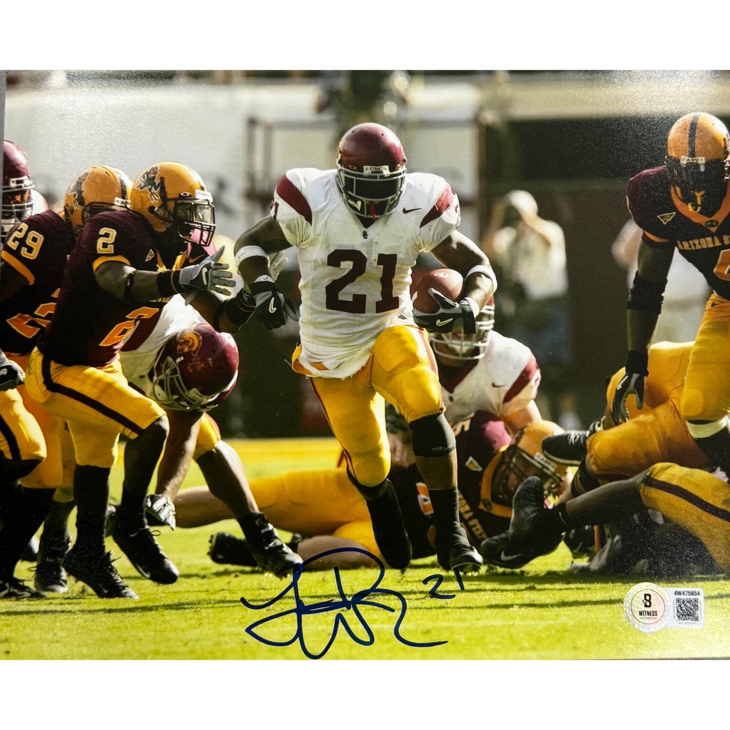 LenDale White USC Trojans White Jersey Running Vs ASU Autograph 8x10 Photo Beckett BAS