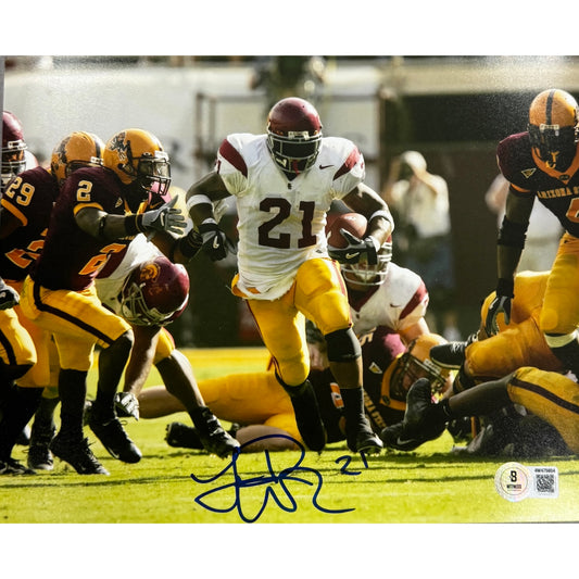LenDale White USC Trojans White Jersey Running Vs ASU Autograph 8x10 Photo Beckett BAS