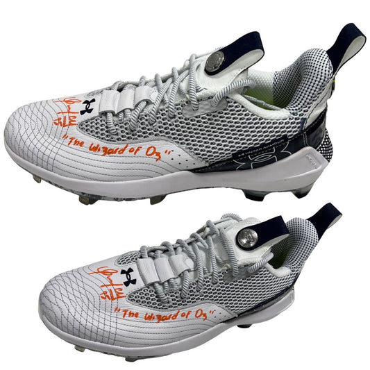 Oswaldo Cabrera Autographed New York Yankees Under Armour Bryce Harper Game Model (Left) Cleat (Orange Ink) “The Wizard of Oz” Inscription Steiner CX