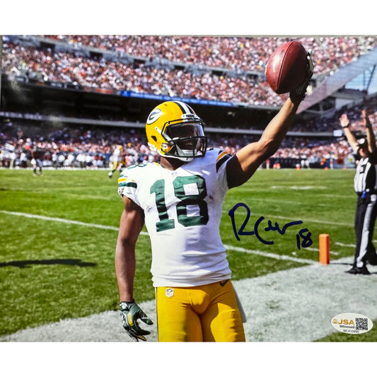 Randall Cobb Autographed Green Bay Packers Raising Ball in Air 8x10 JSA