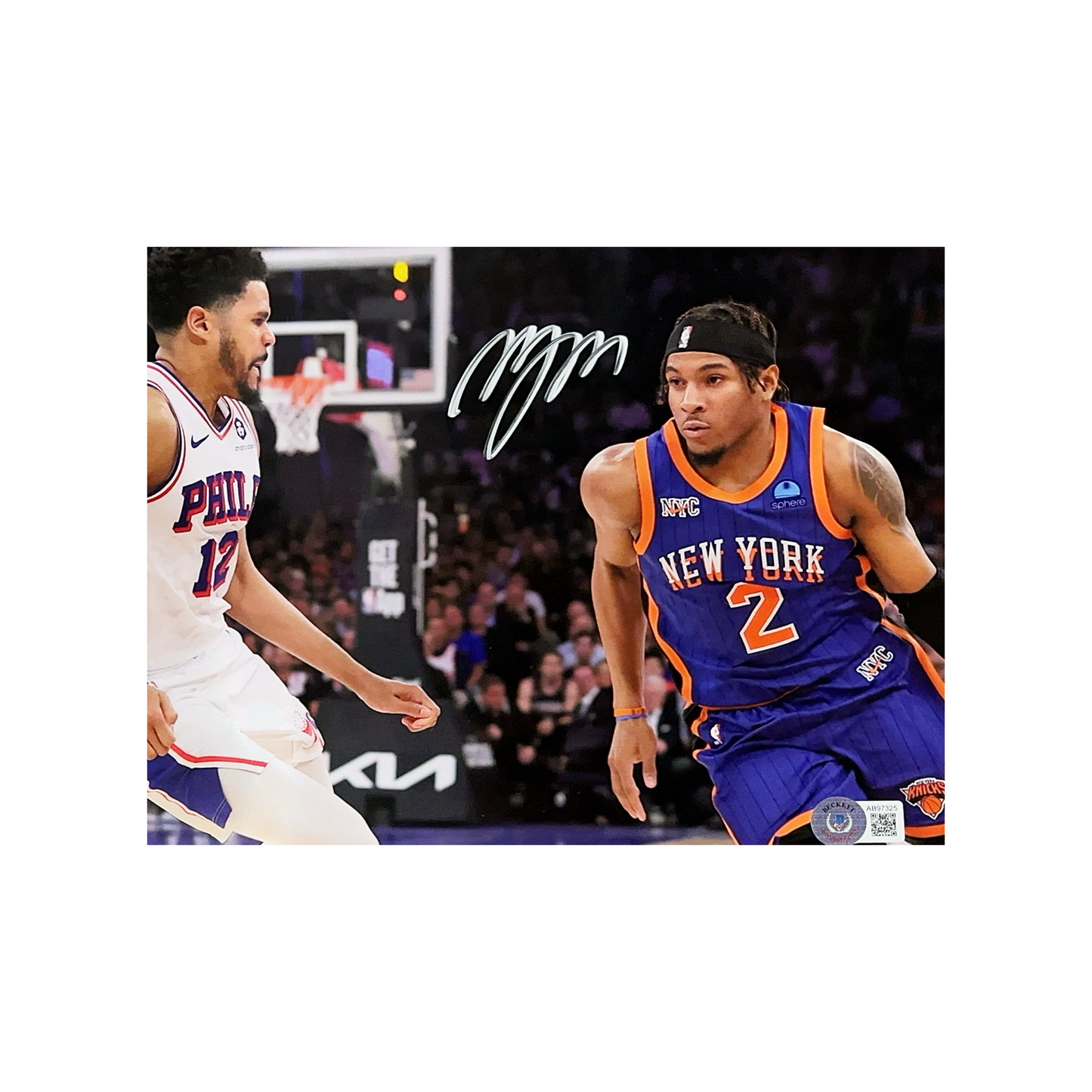 Miles Deuce McBride Autographed New York Knicks Playoffs vs Tobias Harris 8x10 Beckett