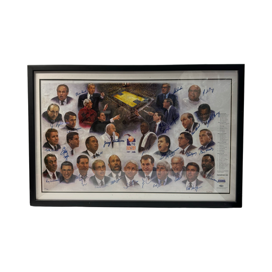 NCAA Basketball Coach Legends Autographed Framed 22x36 Art w/ John Wooden, Mike Krzyzewski, Dean Smith, Bobby Knight, Rick Pitino, Roy Williams, John Thompson, Jim Boeheim & More 31 Total Sigs LE 179/400 Steiner