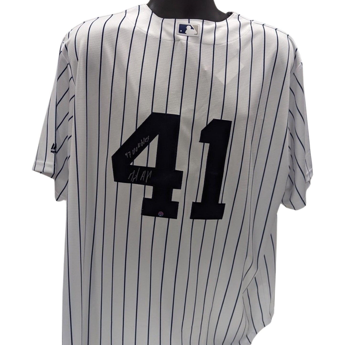 Miguel Andujar Autographed New York Yankees Majestic Pinstripe Jersey 47 Doubles Inscription Steiner