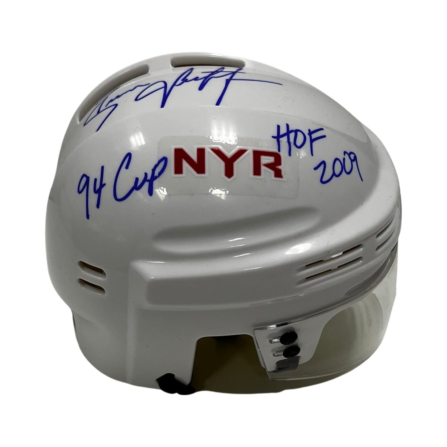 Brian Leetch Autographed New York Rangers White Mini Helmet 94 Cup, HOF 2009 Inscriptions Steiner CX