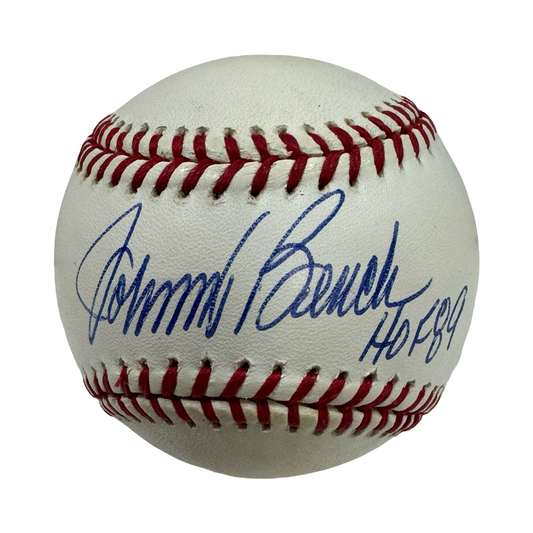 Johnny Bench Autographed Cincinnati Reds Official National League Baseball HOF 89 Inscription JSA